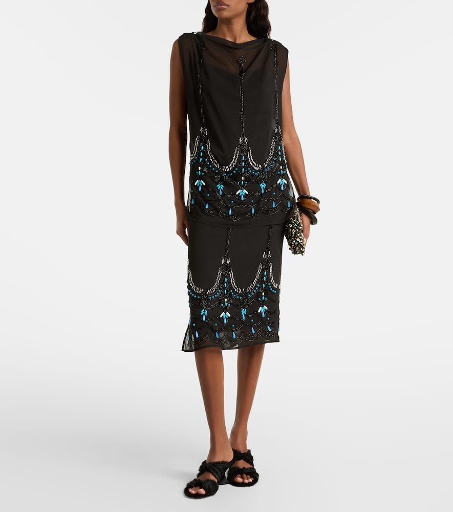 Xu Zhi Beaded Jersey Top In Black