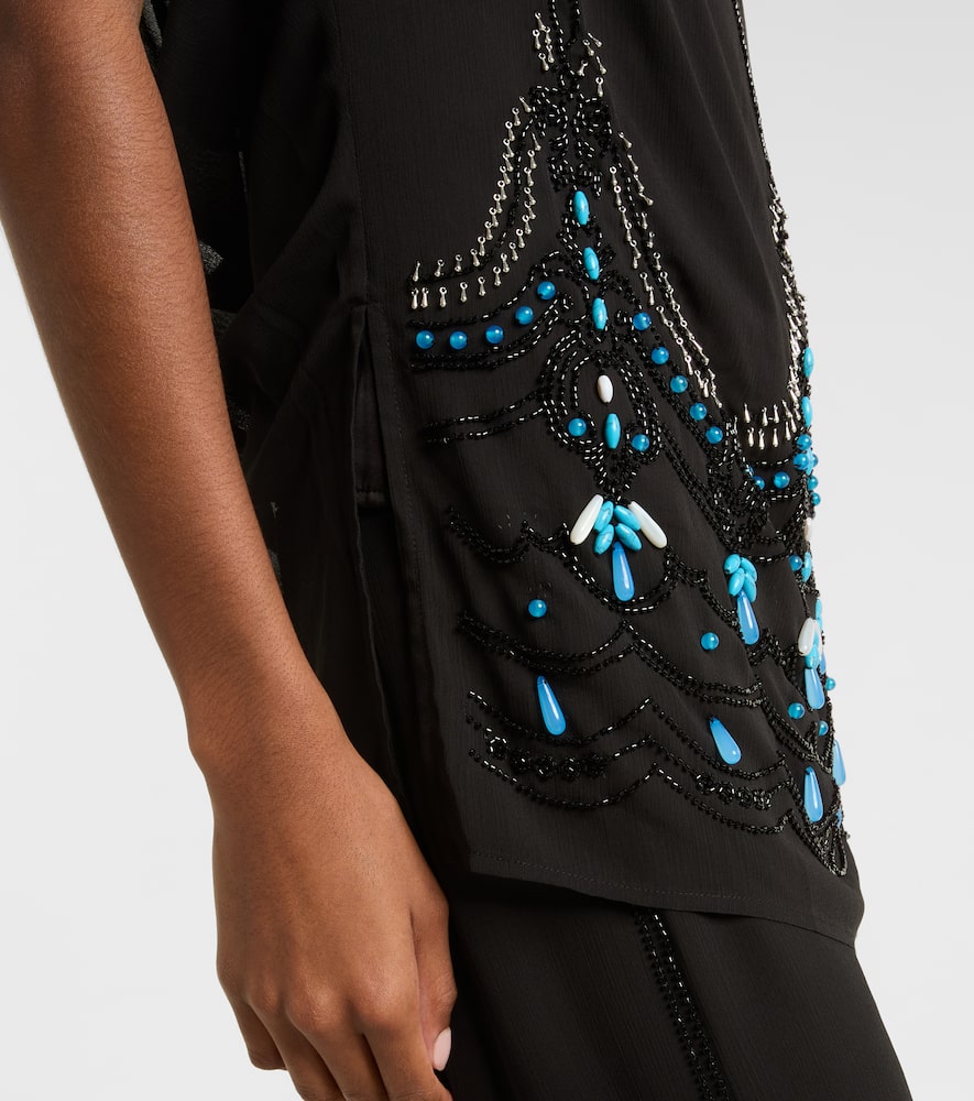 Xu Zhi Beaded Jersey Top In Black