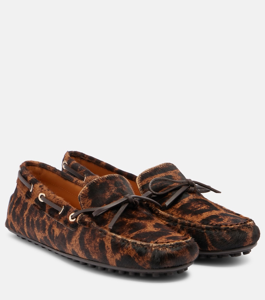Tod's Gommino leopard-print calf hair boat shoes