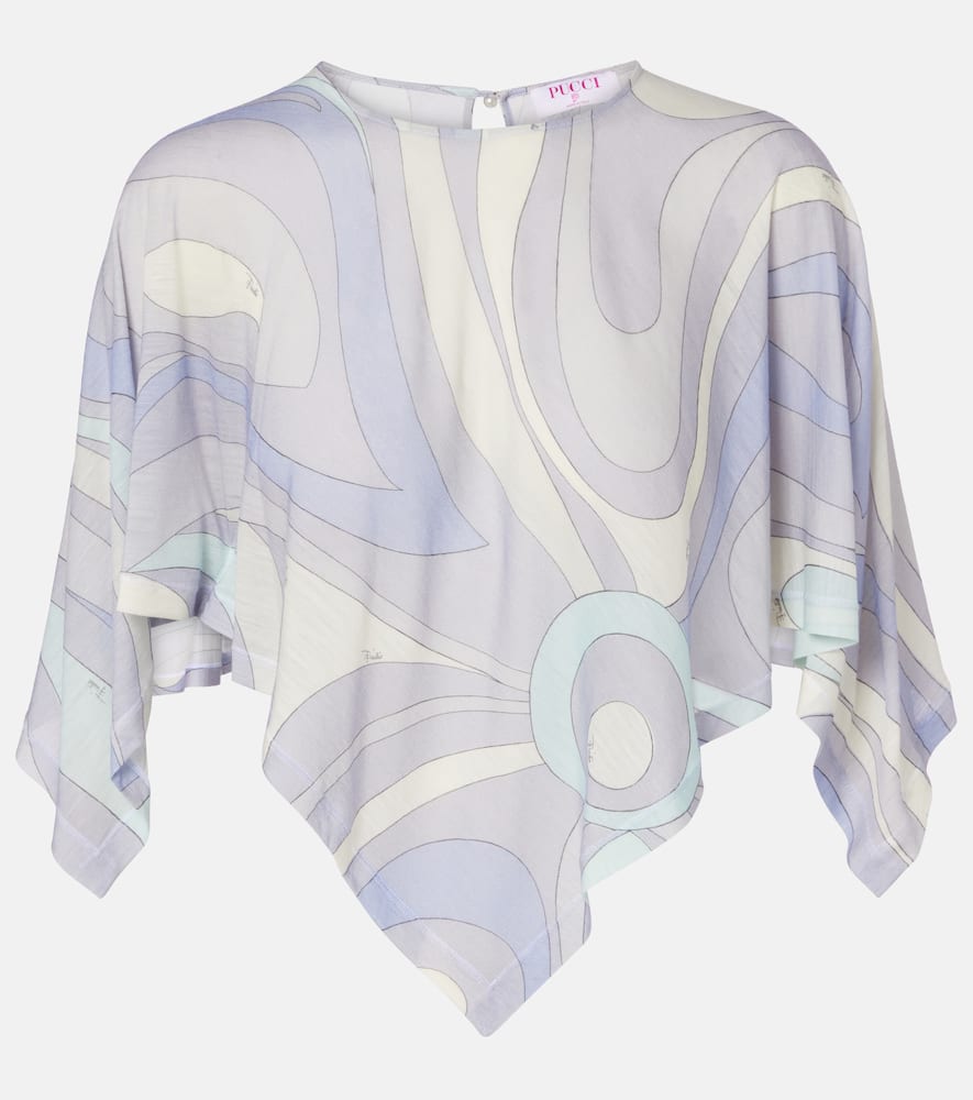 Pucci Orchidee Asymmetric Wool-blend Crop Top In Purple