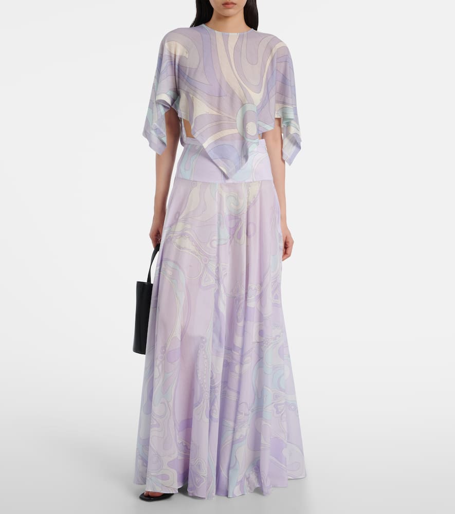 Pucci Orchidee Asymmetric Wool-blend Crop Top In Purple