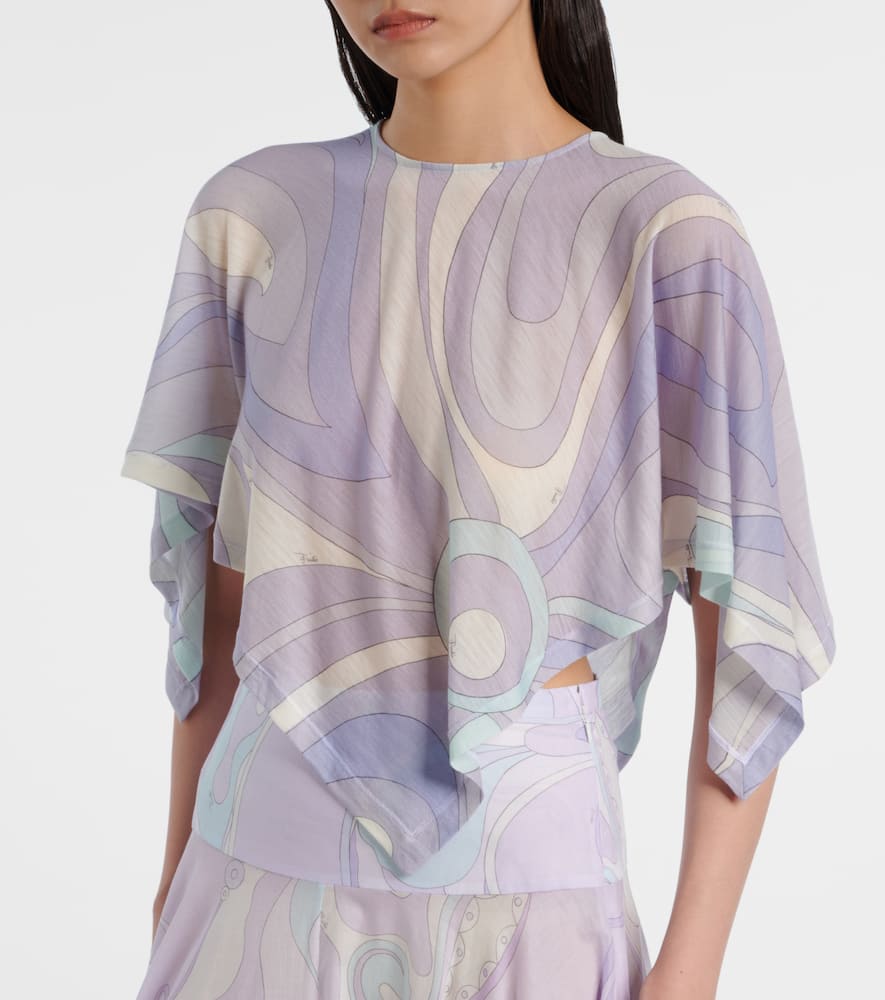 Pucci Orchidee Asymmetric Wool-blend Crop Top In Purple