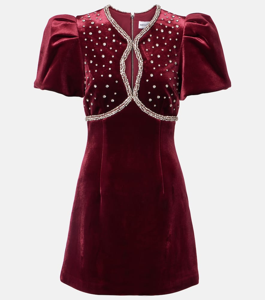 Rebecca Vallance Edwiena Embellished Velvet Minidress In Burgundy