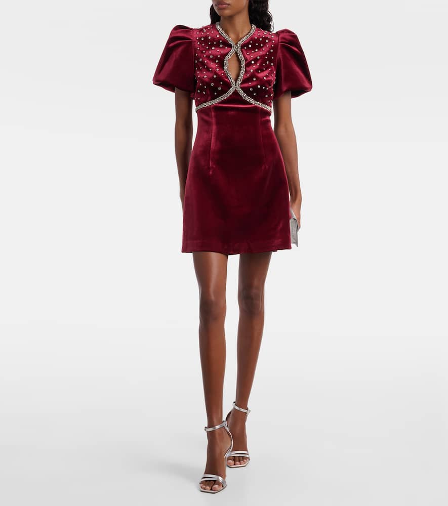 Rebecca Vallance Edwiena Embellished Velvet Minidress In Burgundy