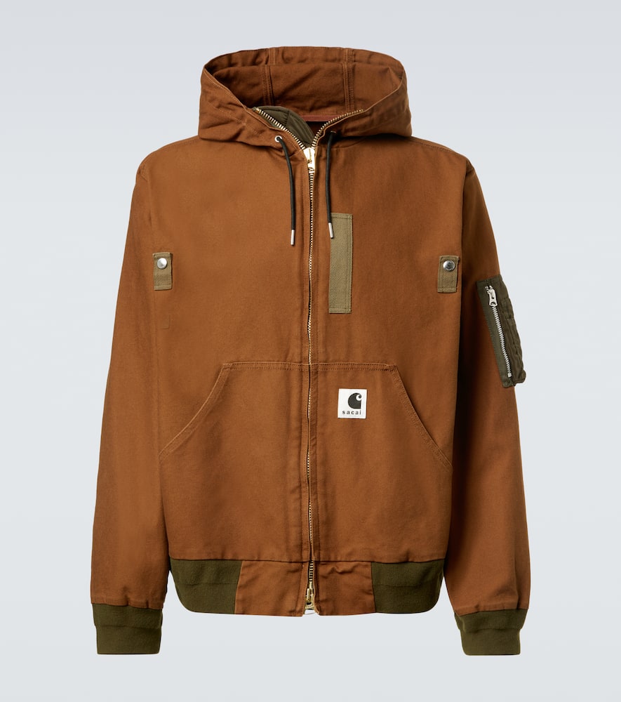 Sacai X Carhartt Wip Washed Duck Hooded Jacket In Brown