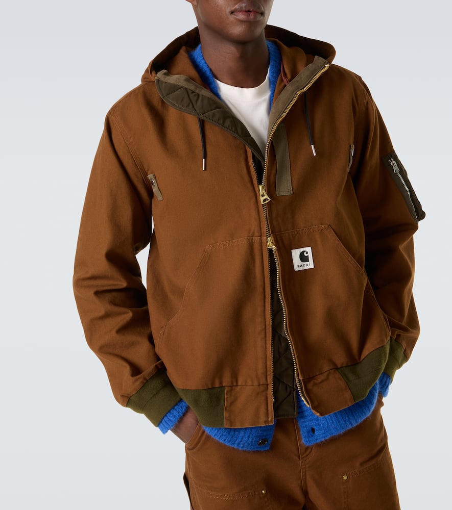 Sacai X Carhartt Wip Washed Duck Hooded Jacket In Brown