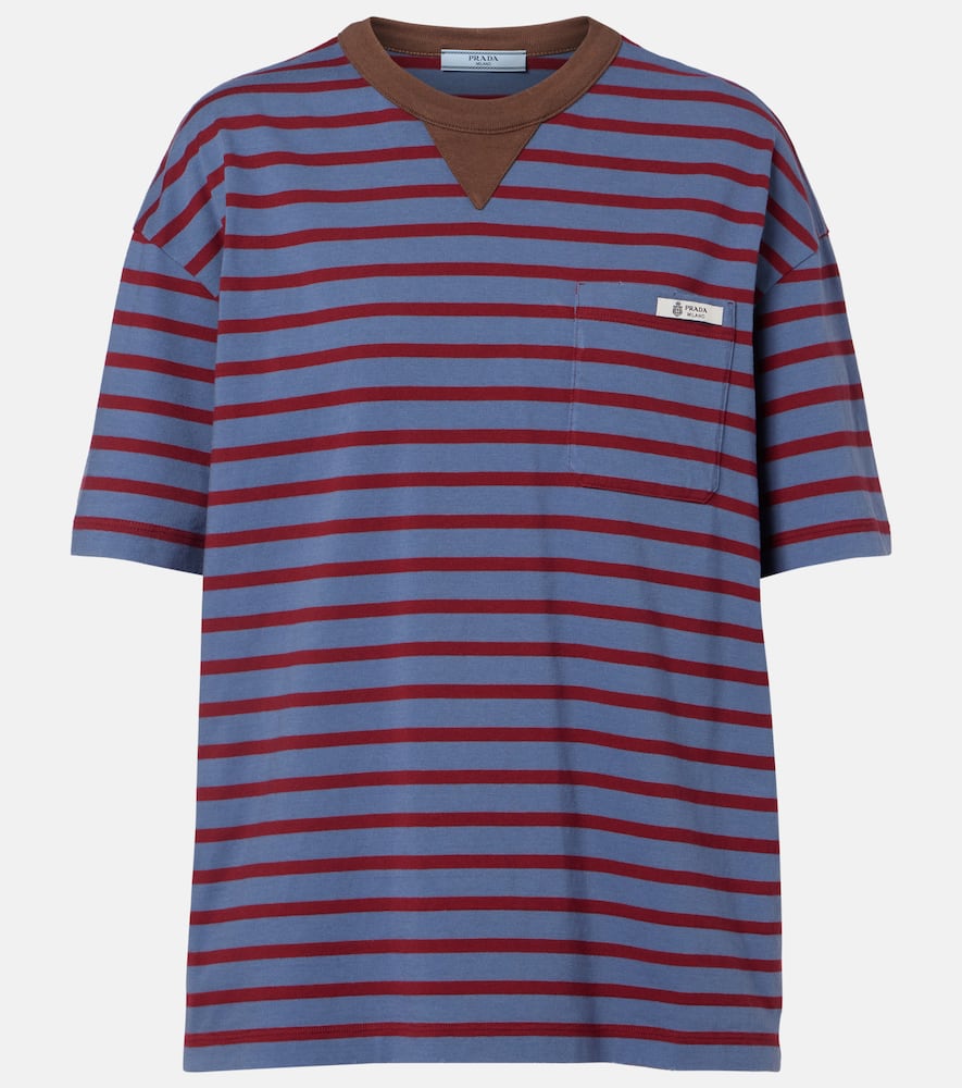 Prada Striped Cotton Jersey T-shirt In Blue
