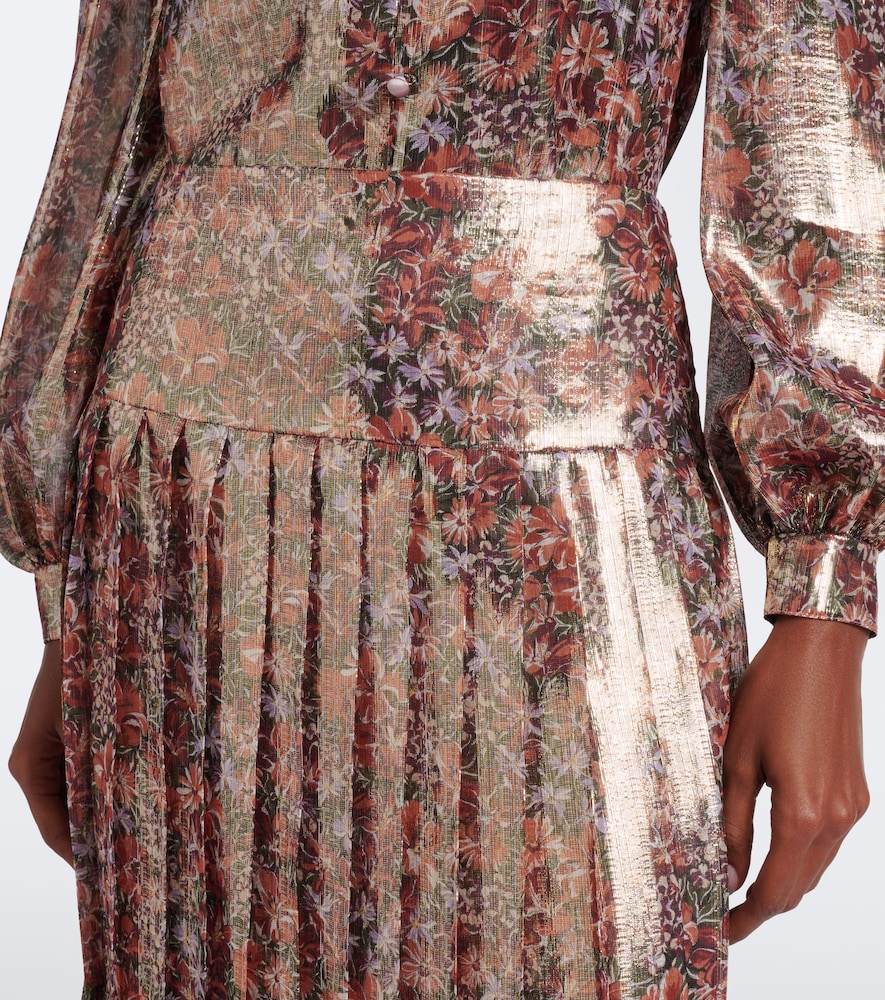 Garavani Floral Pleated Silk-Blend Lamé Midi