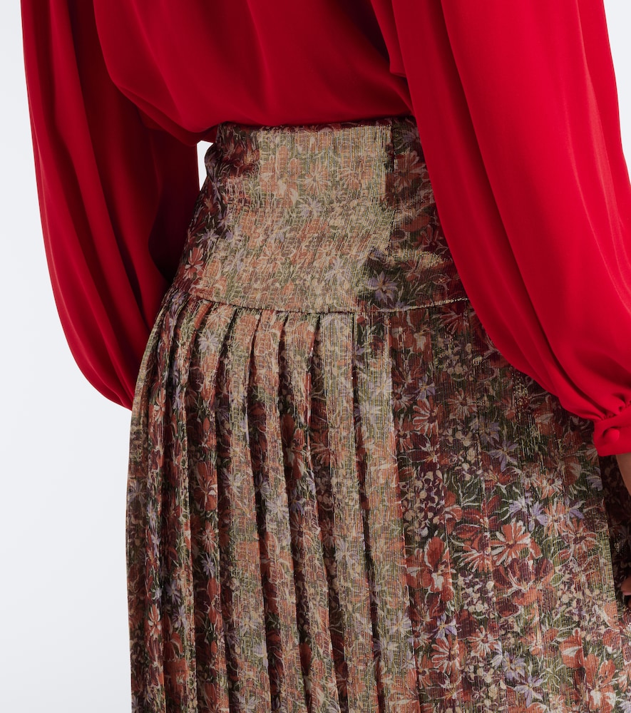 Garavani Floral Pleated Silk-Blend Lamé Midi