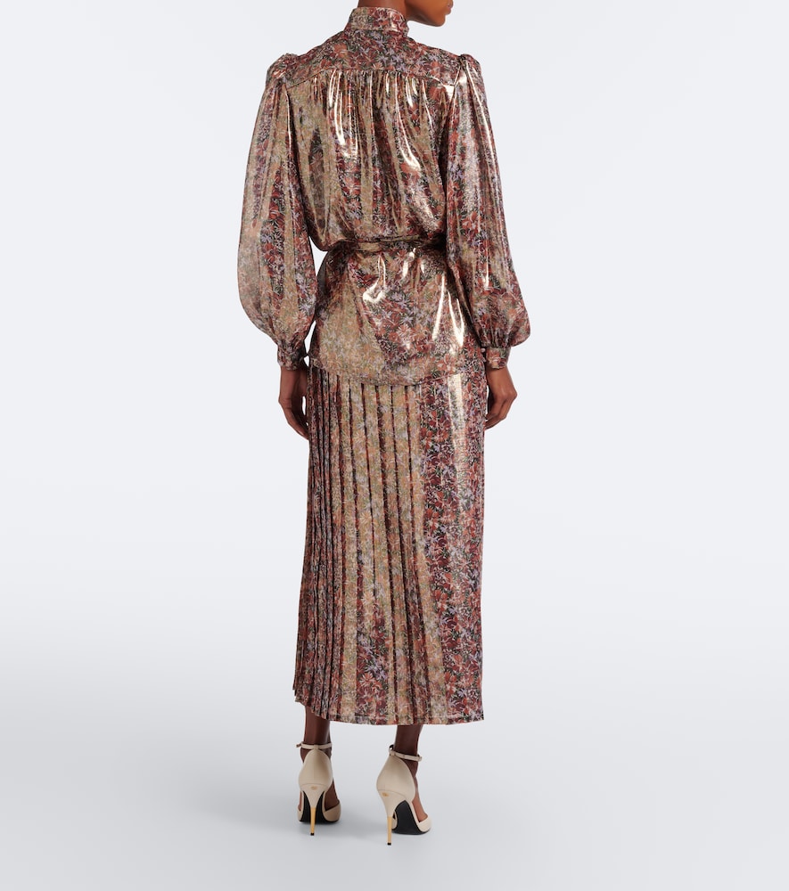 Garavani Floral Pleated Silk-Blend Lamé Midi