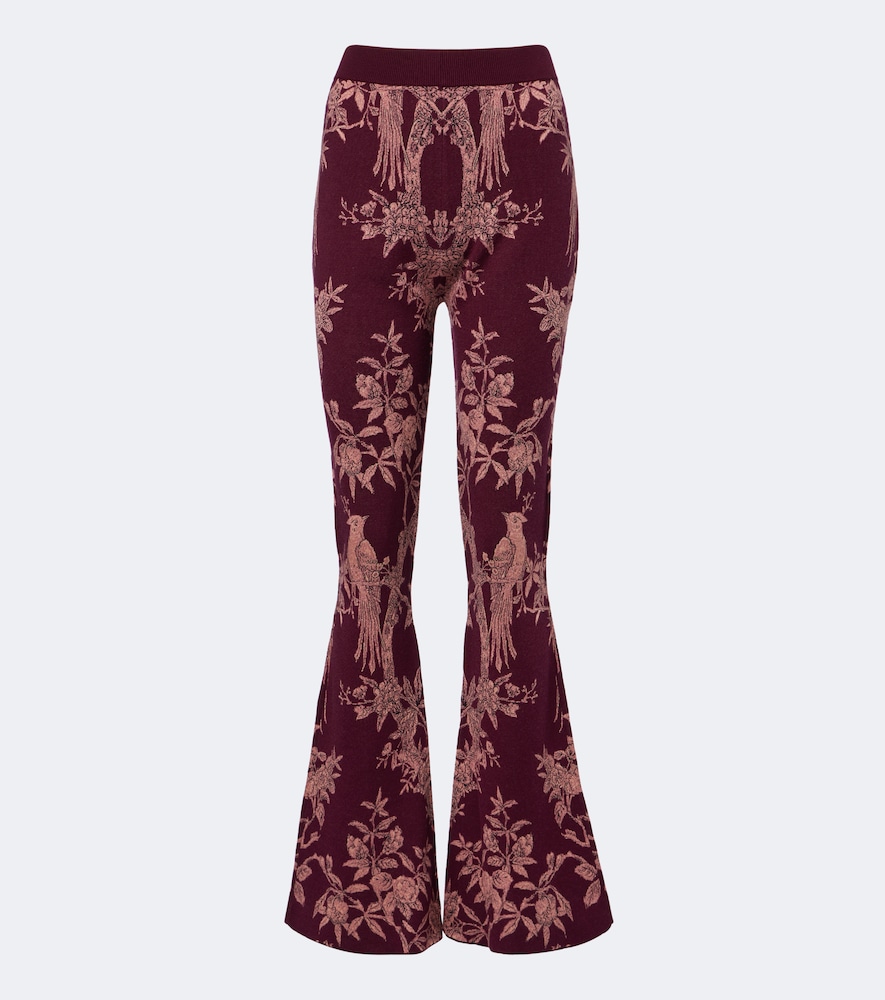 Etro Wool-blend Jacquard Flared Pants In Burgundy