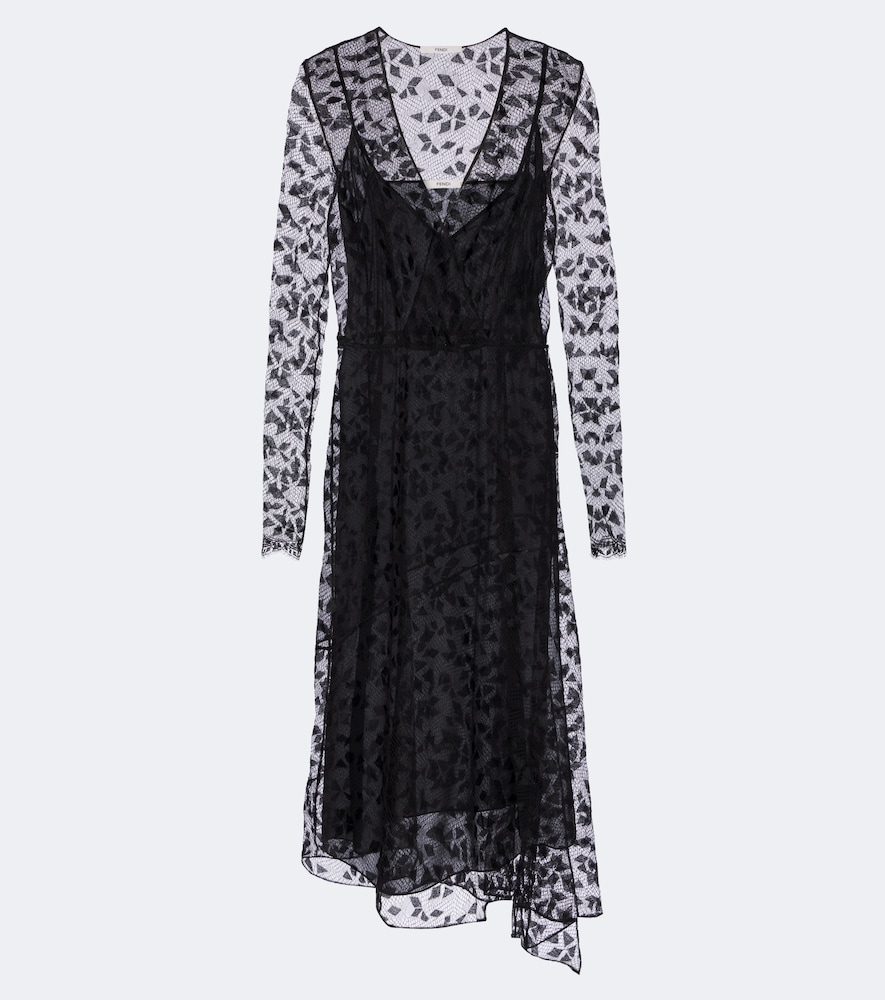 Fendi Abito midi in pizzo asimmetrico