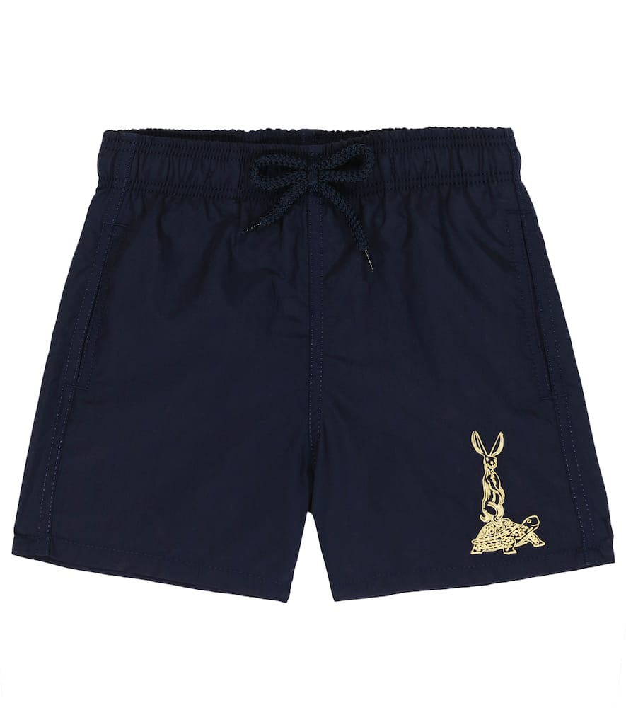 Vilebrequin Boy's Year Of Rab Embroidered Swim Trunks In Bleu Marine
