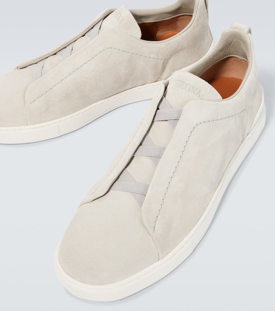 Zegna Triple Stitch Suede Sneakers In White