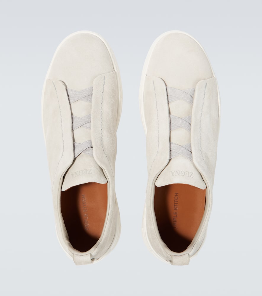 Zegna Triple Stitch Suede Sneakers In White