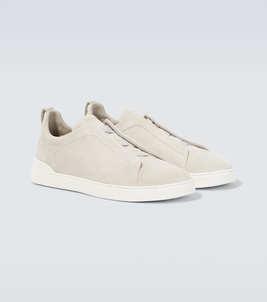 Zegna Triple Stitch Suede Sneakers In White