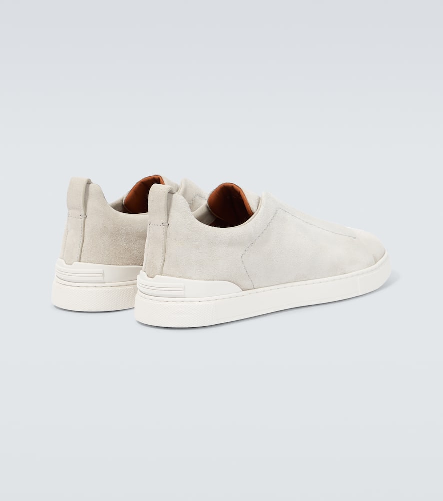 Zegna Triple Stitch Suede Sneakers In White