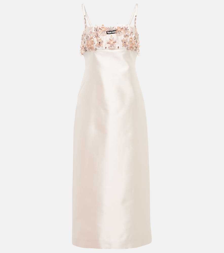 MIU MIU EMBELLISHED SILK AND WOOL MIDI DRESS