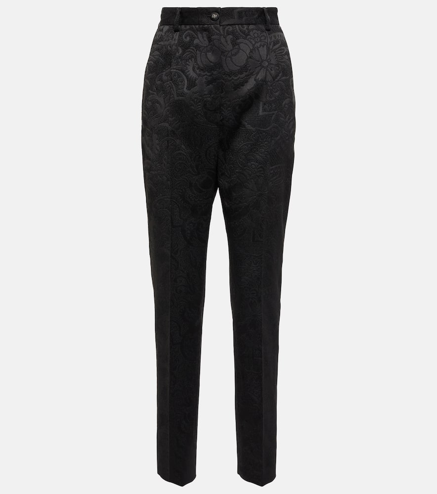 Dolce & Gabbana Jacquard High-waist Trousers In Nero