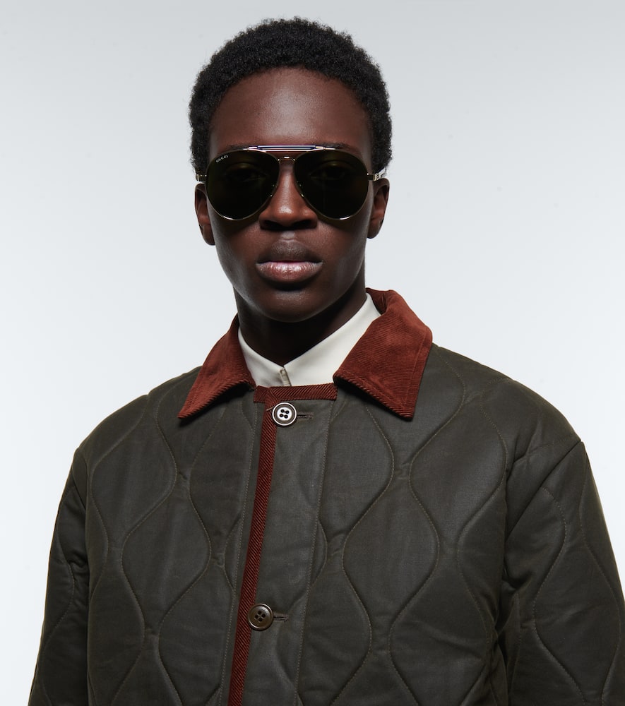 Gucci Gg0832s 002 Aviator Sunglasses In Gold-havana-green