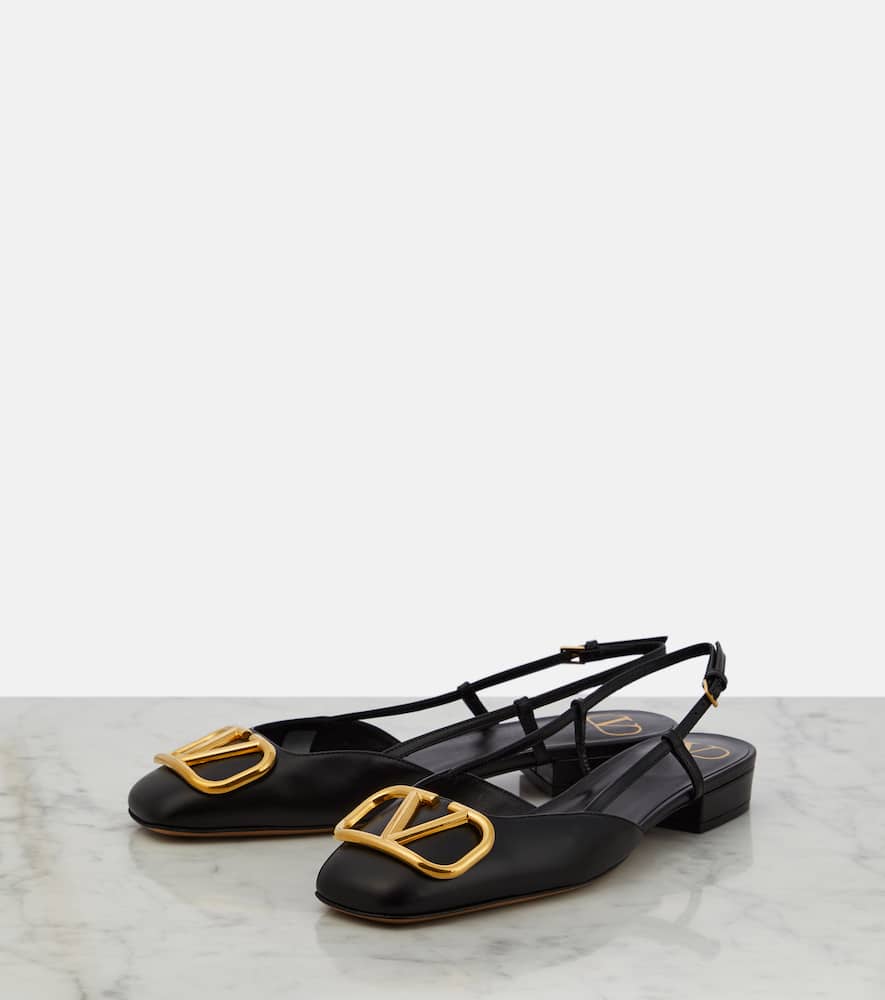 Valentino Vlogo Leather Slingback Ballerina Shoes In Black