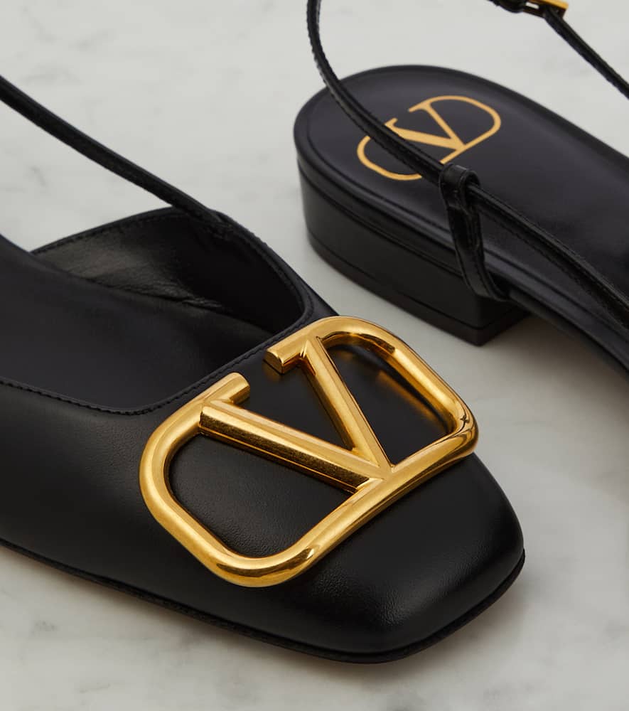 Valentino Vlogo Leather Slingback Ballerina Shoes In Black