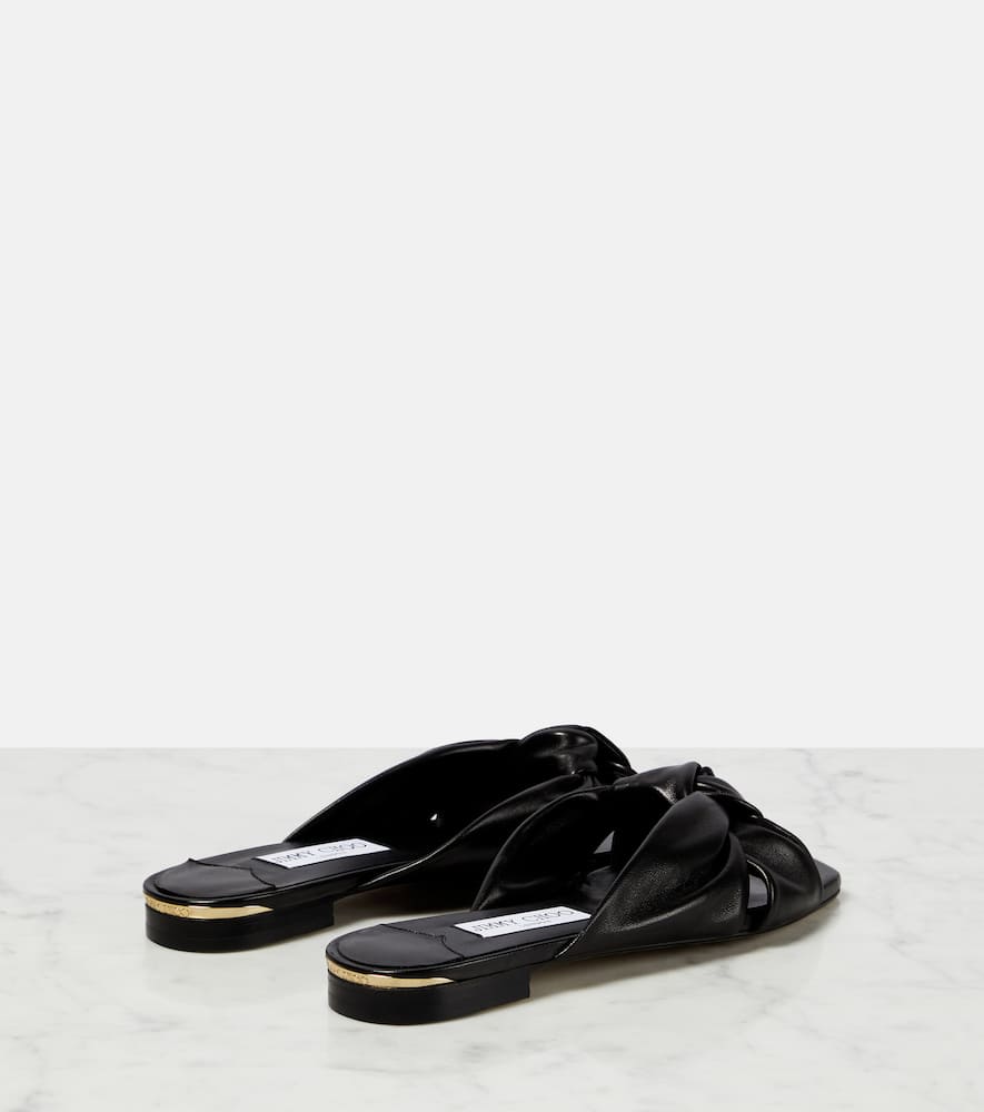 Jimmy Choo Womens Black Avenue Knot-embellished Leather Mules In Black
