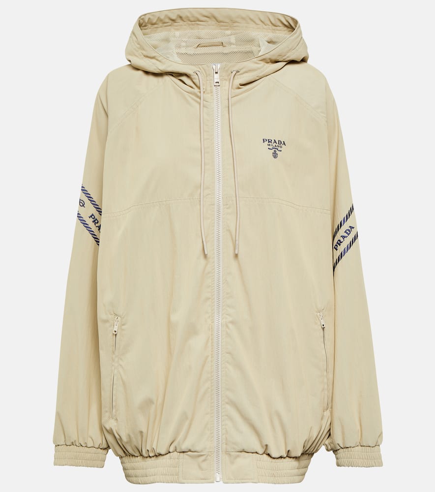 Prada Bestickter Kapuzenpullover Aus Funktionsgewebe In Kaki