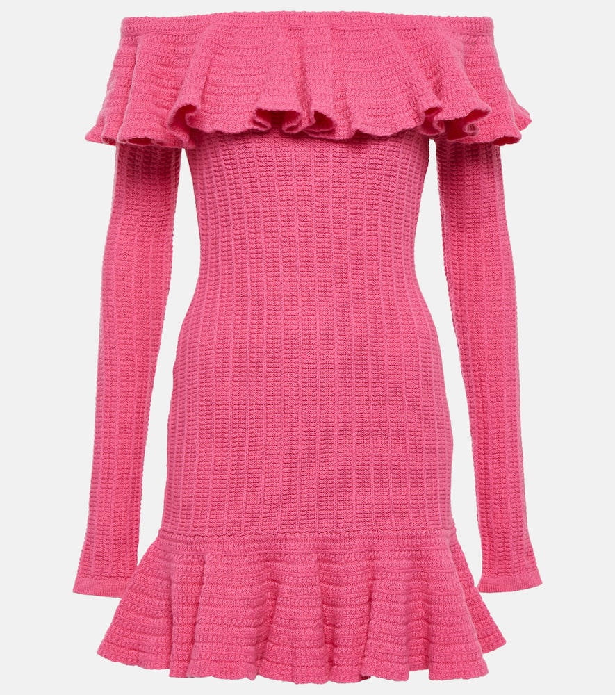 Blumarine Off-shoulder ruffled wool minidress