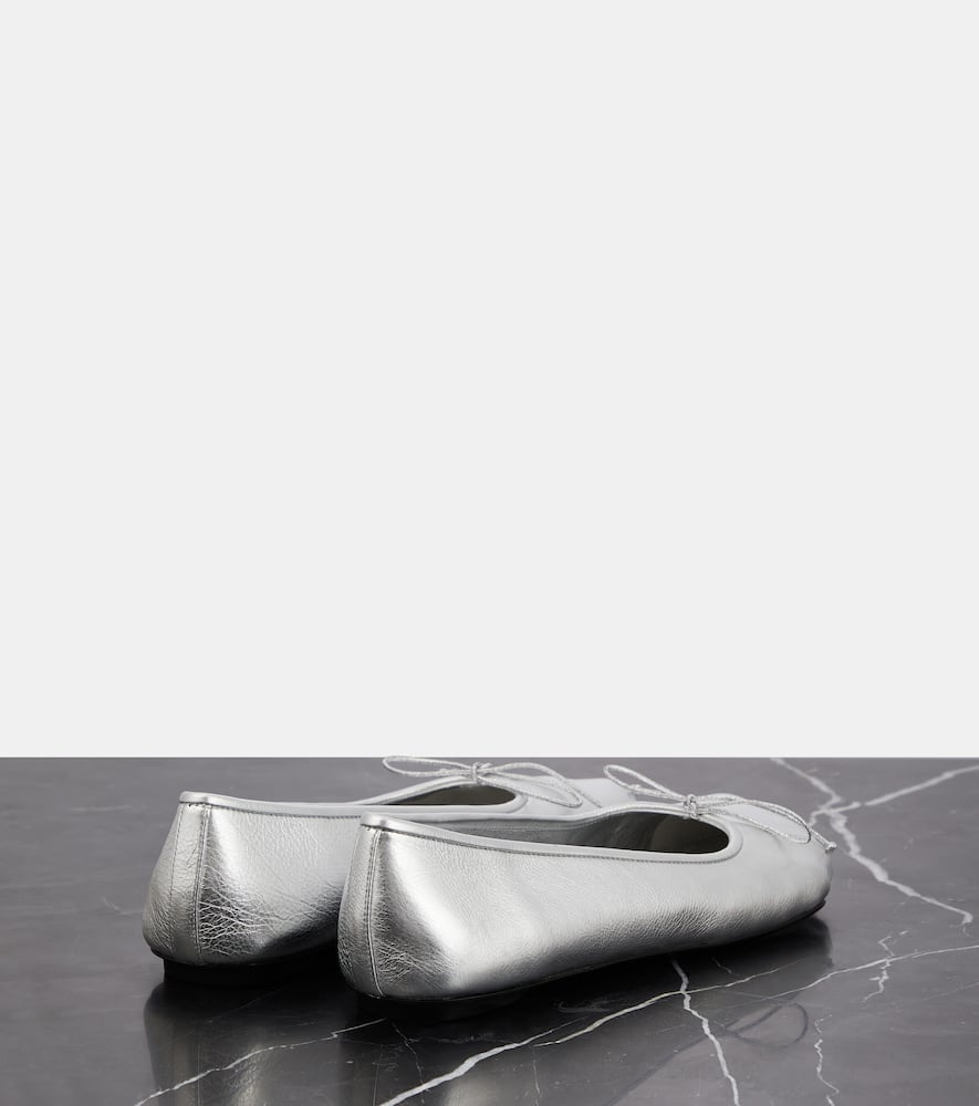 Shop Balenciaga Fetish Leather Ballet Flats In Silver