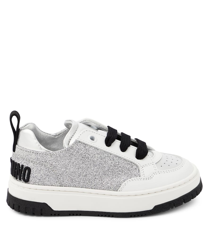 Moschino Logo Glitter Sneakers In Silver