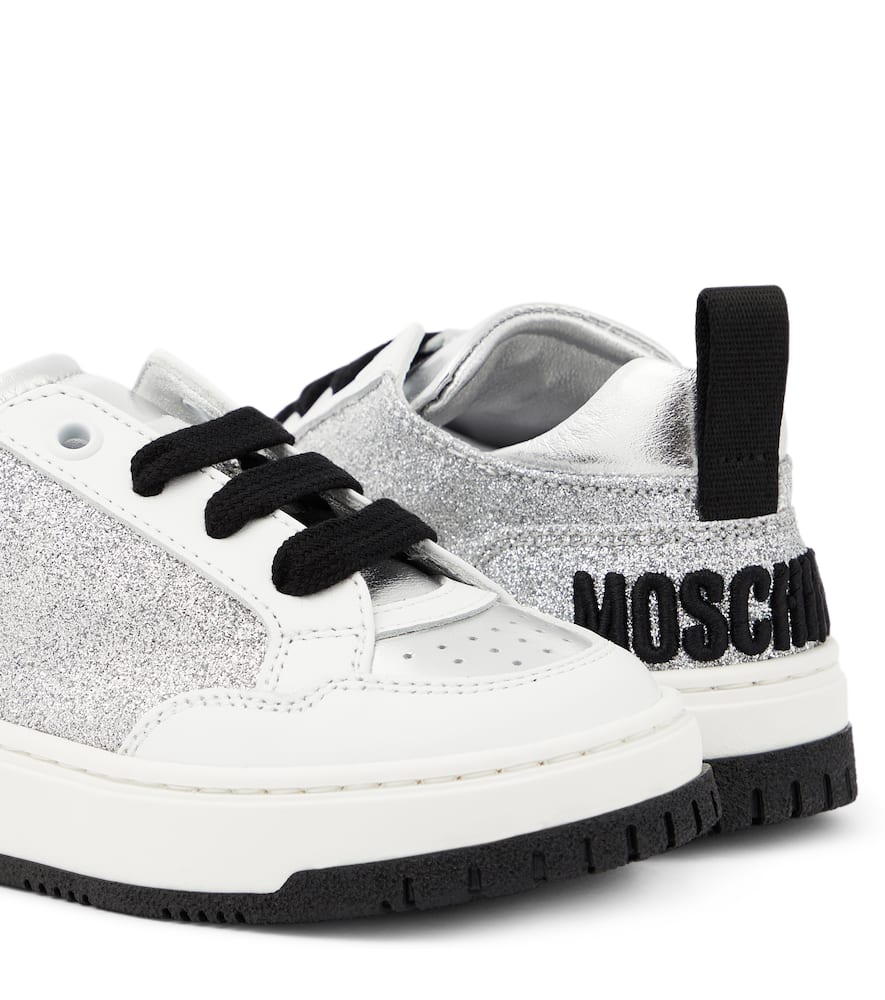 Moschino Logo Glitter Sneakers In Silver