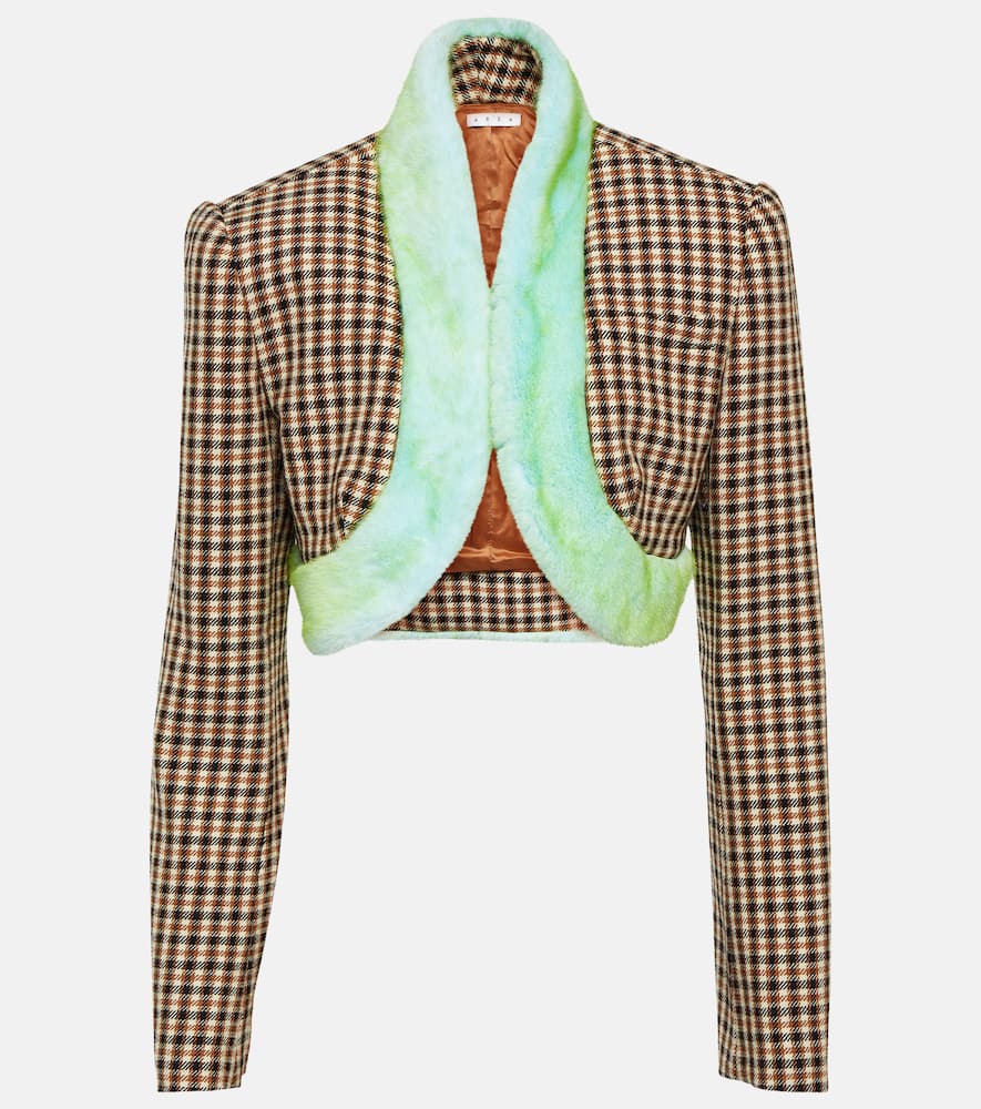Area Cropped faux fur-trimmed jacket