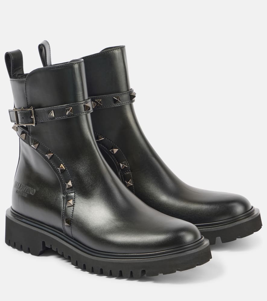 Rockstud leather ankle boots