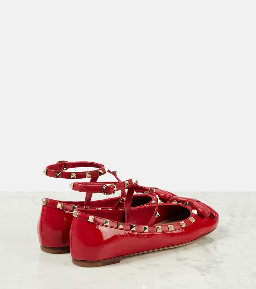 Valentino Rockstud Leather Ballet Flats In Rot