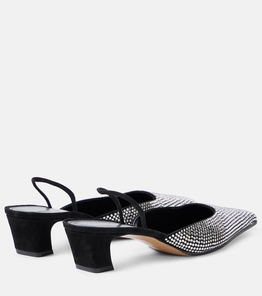 Khaite Roosevelt Crystal-embellished Leather Slingback Pumps In Schwarz