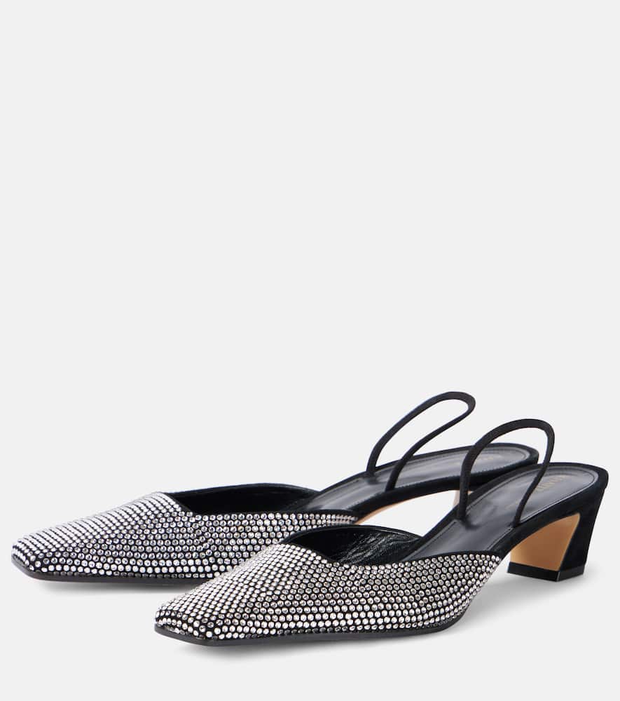 Khaite Roosevelt Crystal-embellished Leather Slingback Pumps In Schwarz