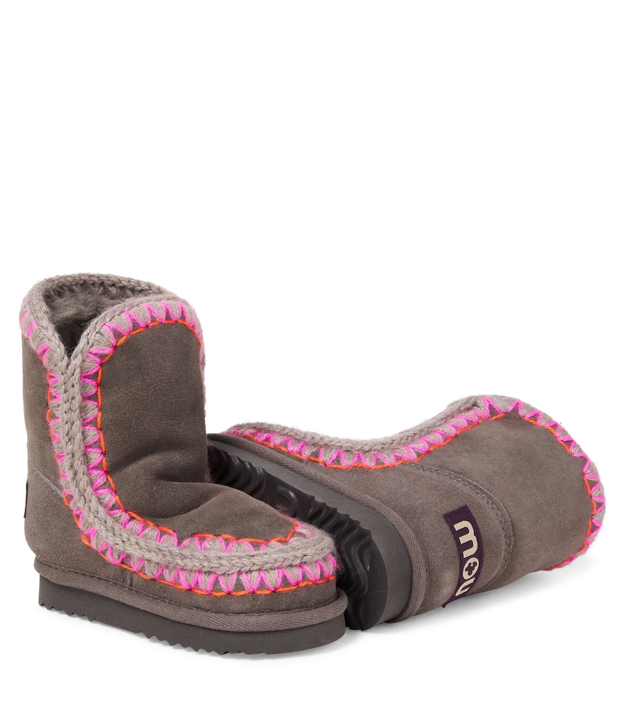  Mou Kids Mou Kids Embroidered Shearling-lined Suede Boots 