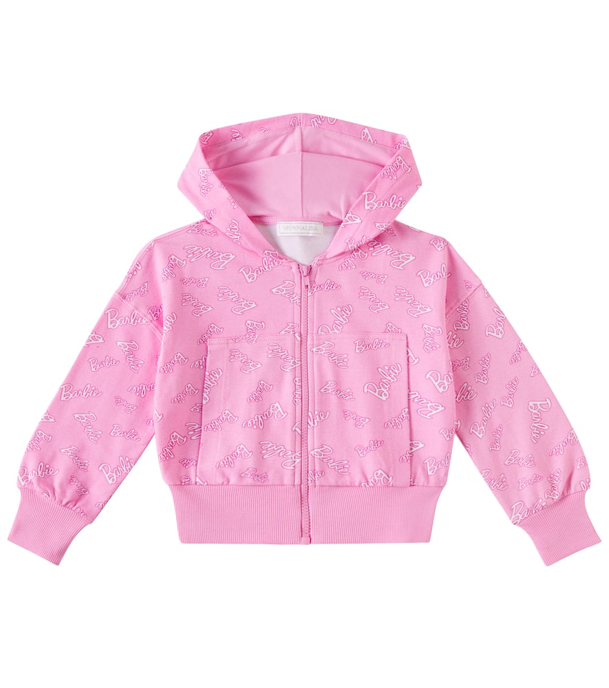 Monnalisa Pink Crop Sweatshirt For Girl With Barbie Printed In Rosa Peach
