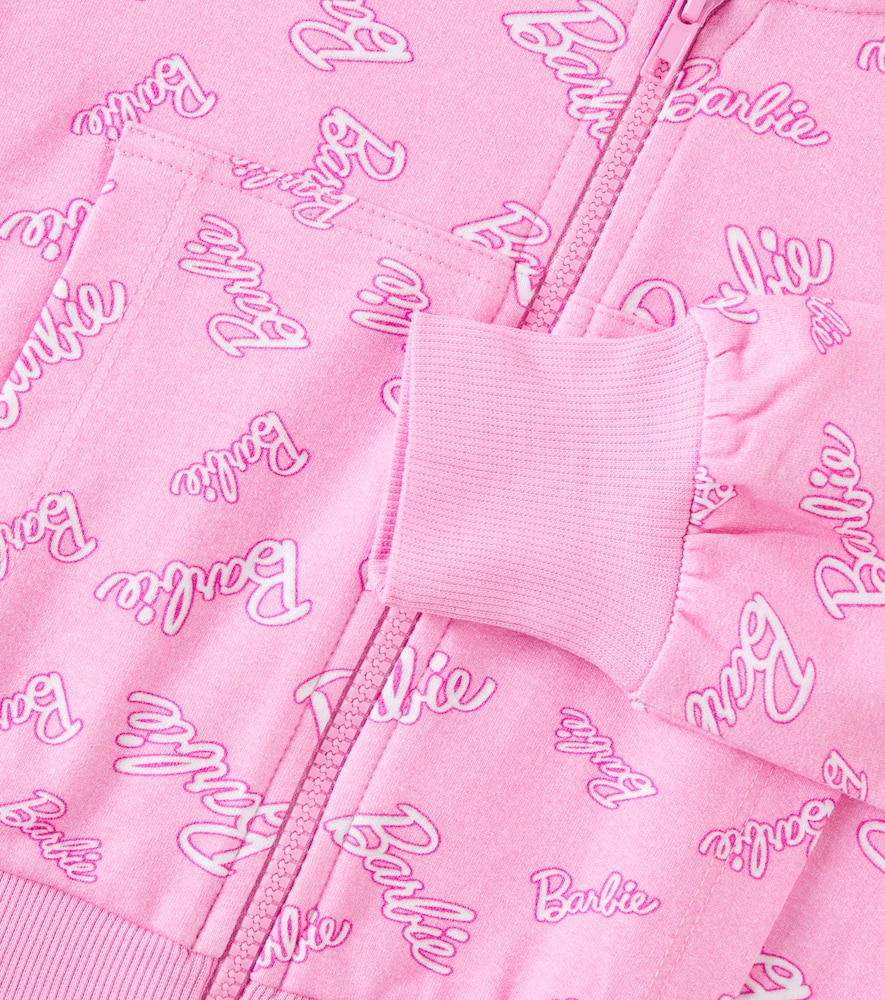 Monnalisa Pink Crop Sweatshirt For Girl With Barbie Printed In Rosa Peach
