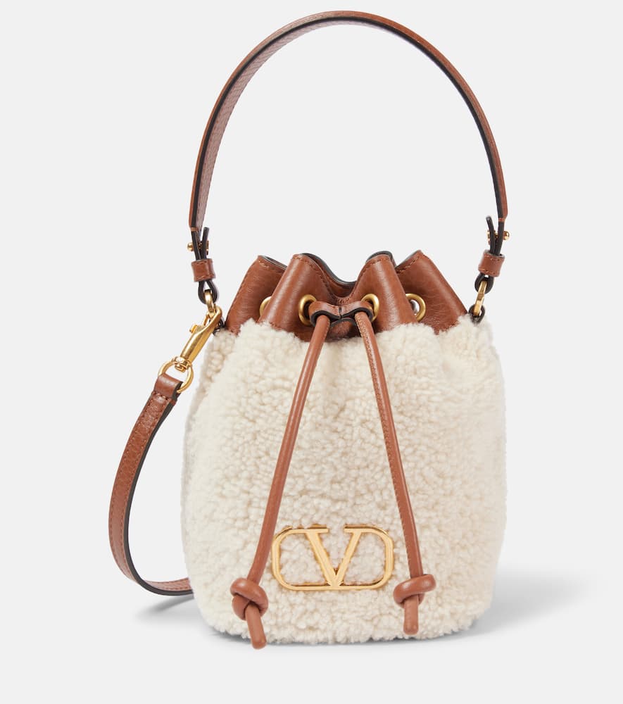 Valentino Vlogo Signature Shearling Bucket Bag In Beige