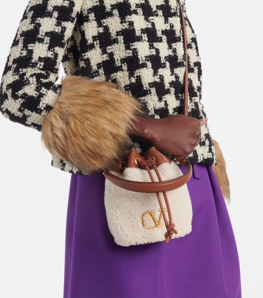 Valentino Vlogo Signature Shearling Bucket Bag In Beige