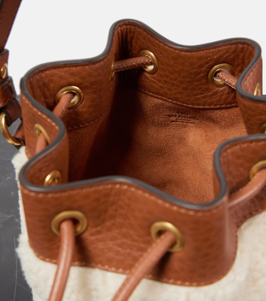Valentino Vlogo Signature Shearling Bucket Bag In Beige