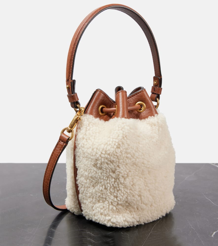 Valentino Vlogo Signature Shearling Bucket Bag In Beige