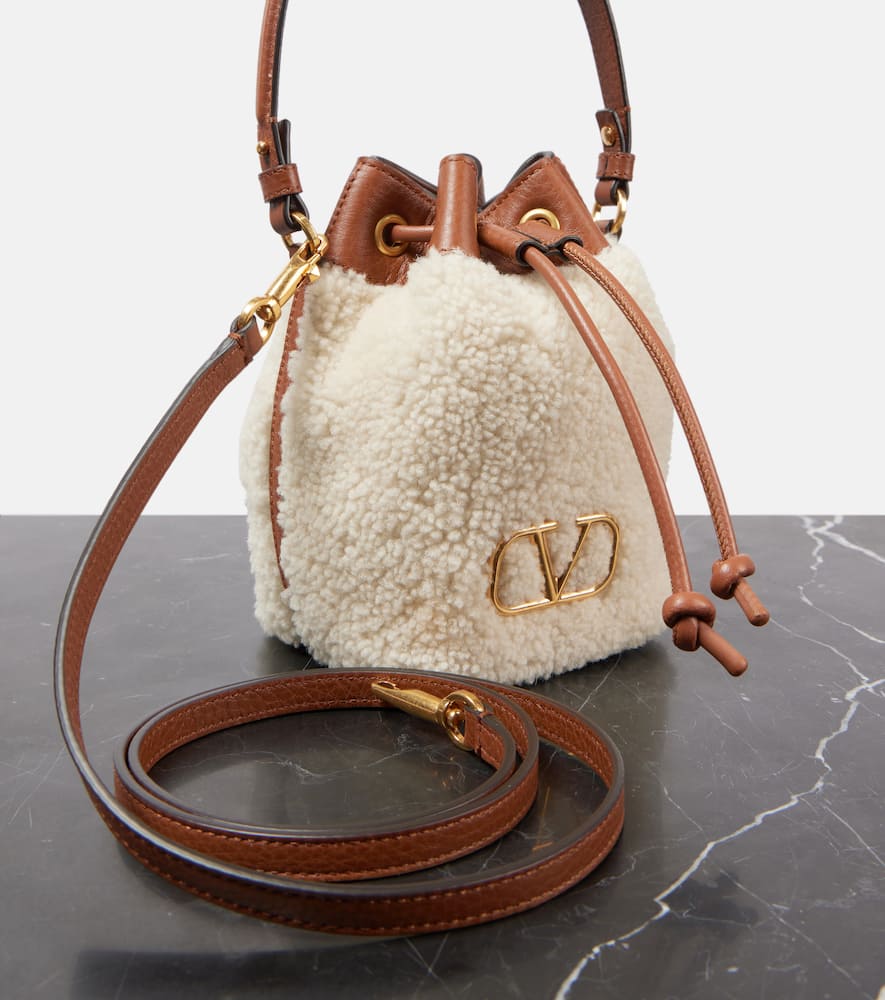 Valentino Vlogo Signature Shearling Bucket Bag In Beige