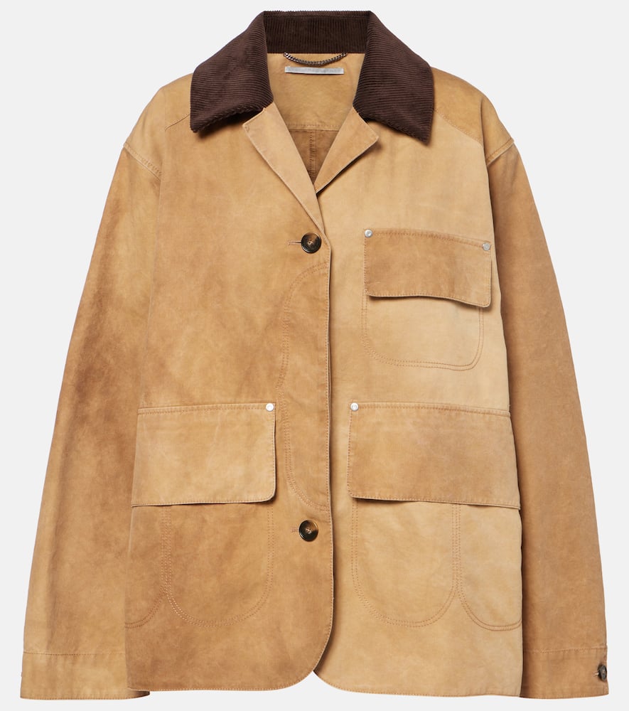 Stella Mccartney Corduroy-trimmed Washed Organic Cotton-canvas Jacket In Brown