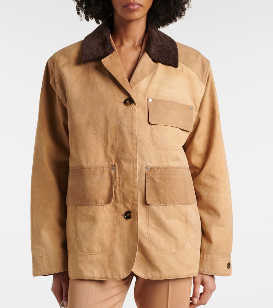 Stella Mccartney Corduroy-trimmed Washed Organic Cotton-canvas Jacket In Brown