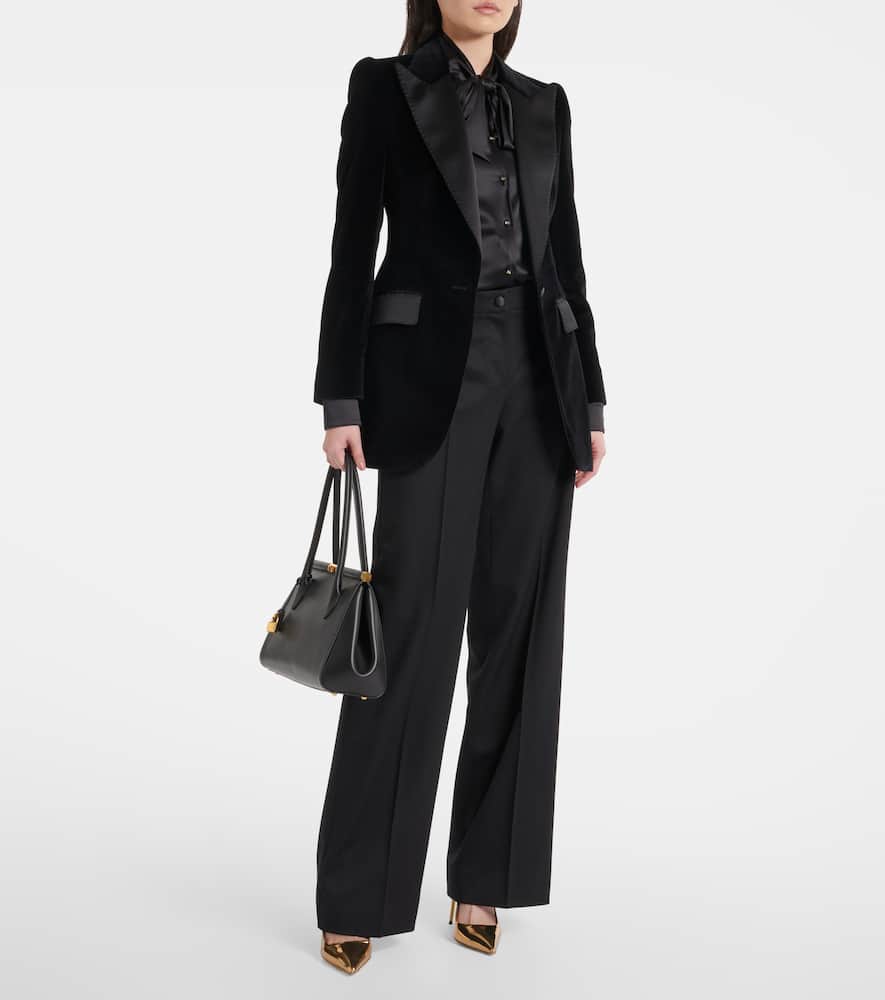 DOLCE & GABBANA TIE-NECK SILK-BLEND SATIN BLOUSE