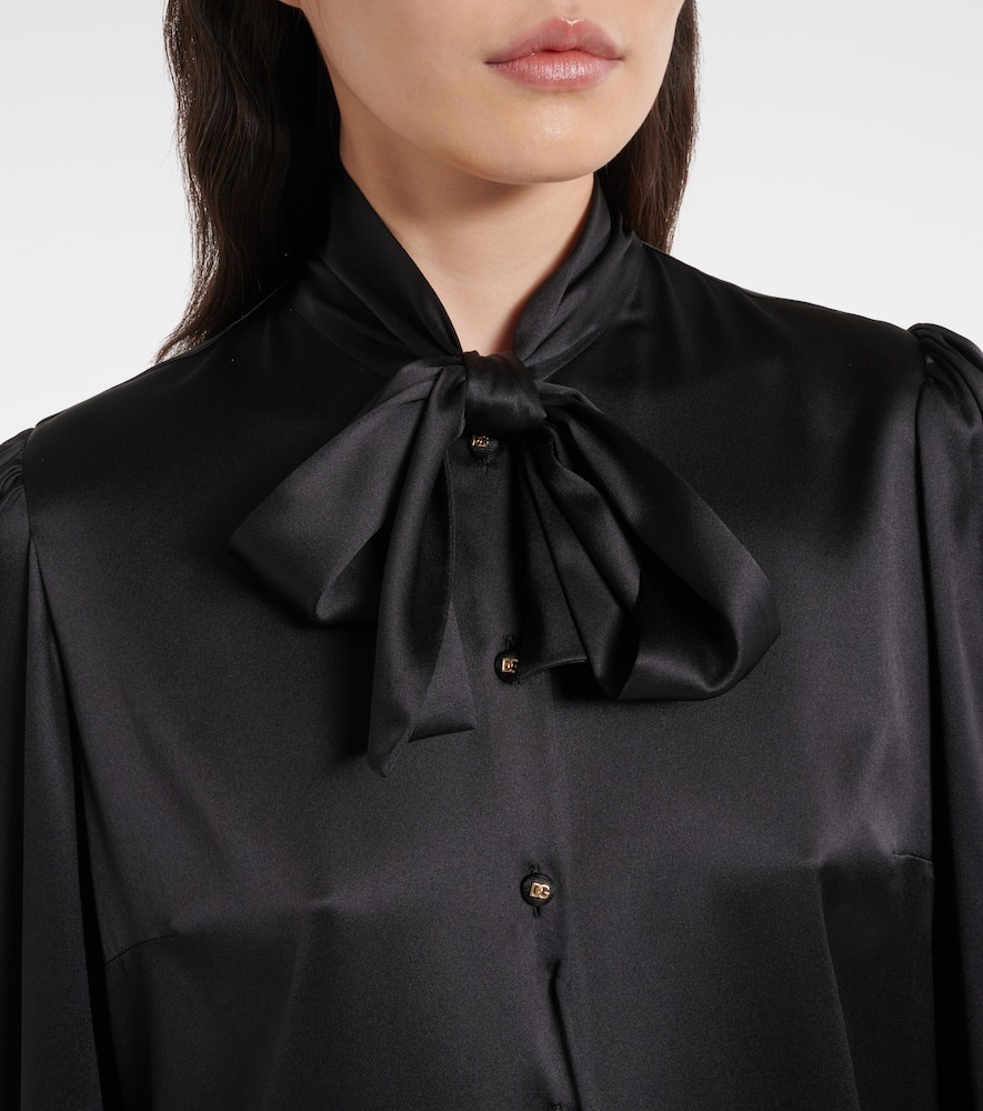 DOLCE & GABBANA TIE-NECK SILK-BLEND SATIN BLOUSE