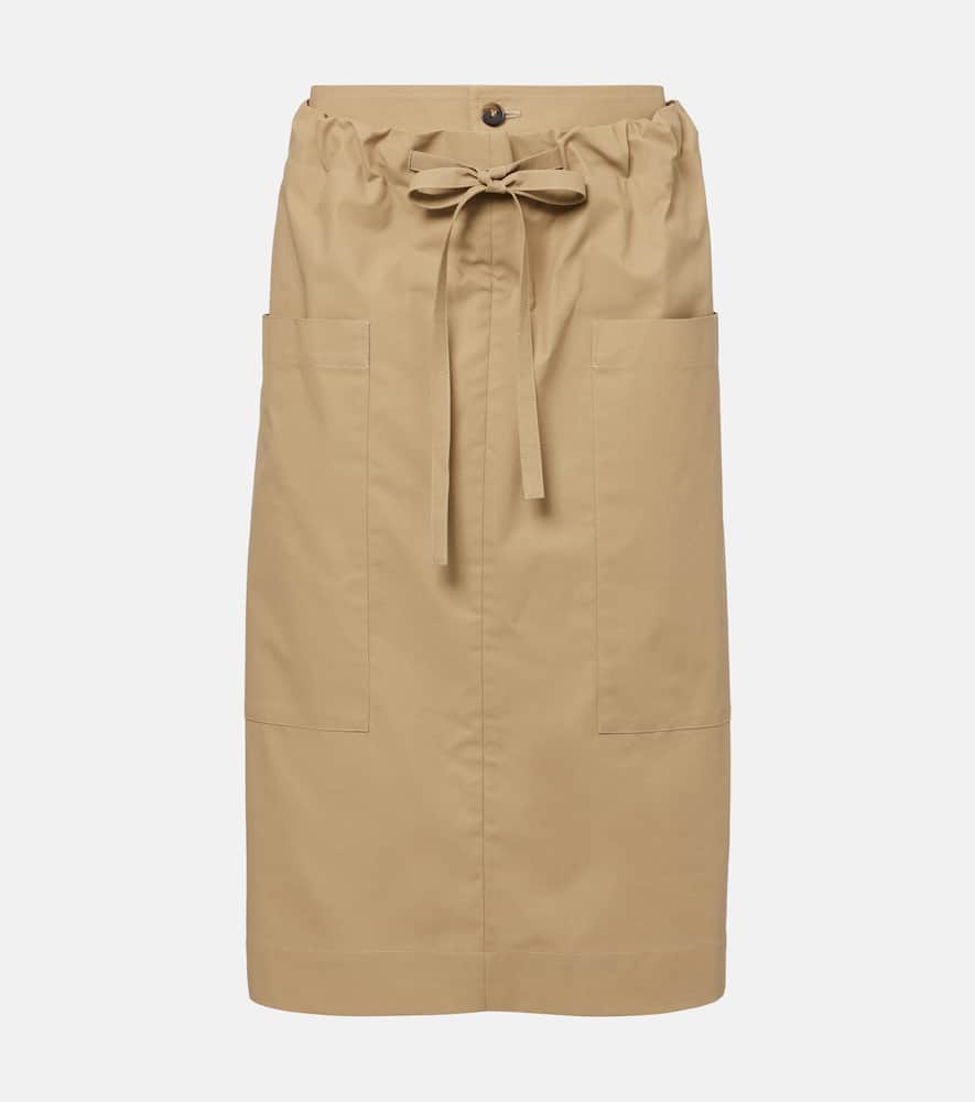Tie-detail coated cotton midi skirt